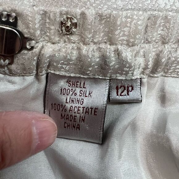 Papell Silver Pearl Studded Blazer Skirt 2 Piece Set Women’s 100% Silk Career - Picture 8 of 12